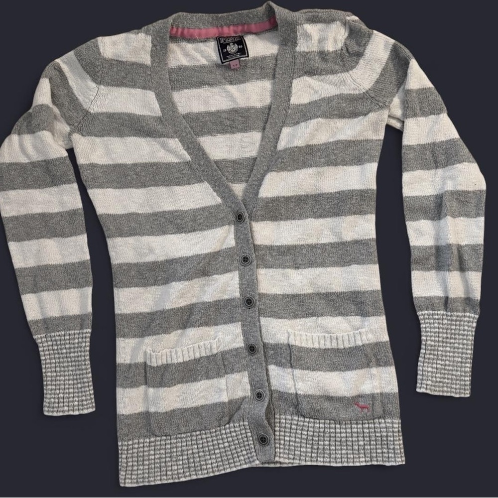 VS PINK grey and white vintage y2k Striped cardigan 100% cotton